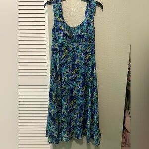 Connected Apparel Blue and Green Floral Maxi Dress